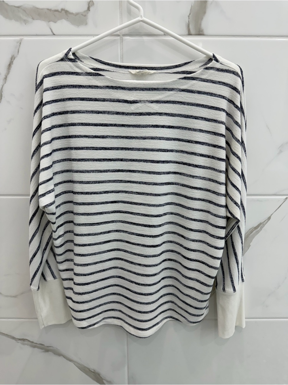 Caslon White and Navy Striped Boatneck Sweater